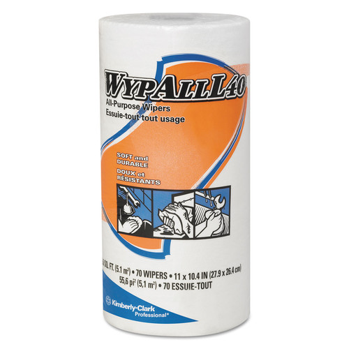 Perforated Roll & Hand Towels | WypAll 05027 L40 Small Roll 10.4 in. x 11 in. Towels - White (70/Roll, 24 Rolls/Carton) image number 0