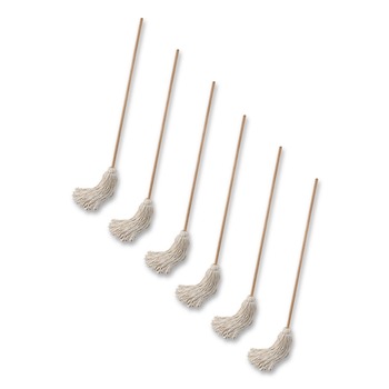 Boardwalk BWK132C #32 White Cotton Head 54 in. Natural Wood Handle Handle/Deck Mop (6/Pack)