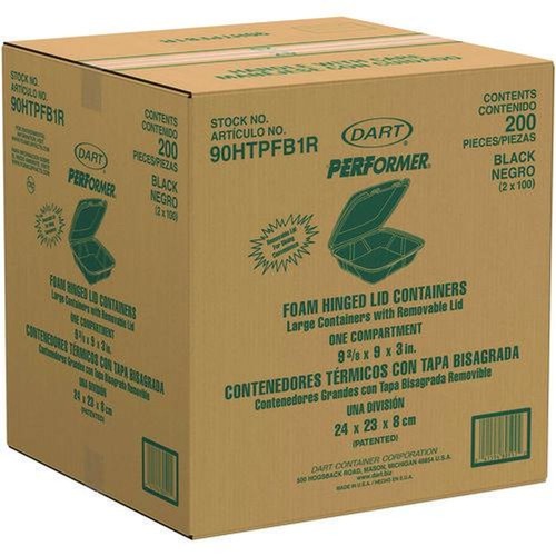Perforated Roll & Hand Towels | Dart 90HTPFB1R 9.01 in. x 9.4 in. x 3.1 in. Insulated Foam Hinged Lid Containers - Black (200/Carton) image number 0