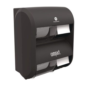 TOILET TISSUE DISPENSERS | Georgia Pacific Professional 56744B 12.31 in. x 14.81 in. x 7.86 in. Compact Quad Vertical Four Roll Coreless Tissue Dispenser - Black