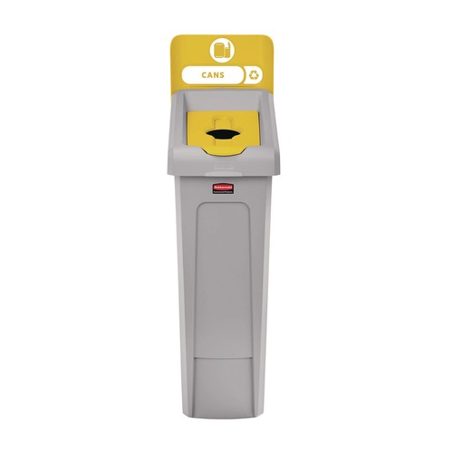 Indoor Waste Receptacles | Rubbermaid Commercial 2185052 Slim Jim Recycling Station Kit 1-Stream Bottles and Cans 23 gal Plastic Yellow/Gray image number 0