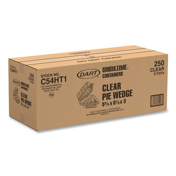 Dart C54HT1 Showtime 6.1 in. x 5.6 in. x 3 in. 6.67 oz. Plastic Pie Wedge Hinged Containers - Clear (250/Carton)