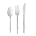 Cutlery Kits | Boardwalk BWK3KITWHPS 3-Piece Mediumweight Fork/Knife/Teaspoon Cutlery Kit - White (250/Carton) image number 0