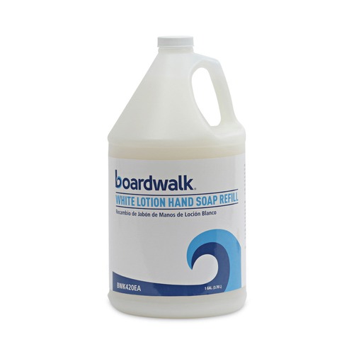 Hand Soaps | Boardwalk 1812-04-GCE00 1 gal. Mild Cleansing Lotion Liquid Soap - White, Cherry Scent (4/Carton) image number 0