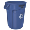 Indoor Waste Receptacles | Rubbermaid Commercial FG263273BLUE Brute 32 Gallon Polyethylene Recycling Container - Blue image number 0