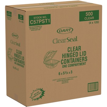 Dart C57PST1 ClearSeal 5.8 in. x 6 in. x 3 in. Hinged-Lid Plastic Containers - Clear (500/Carton)
