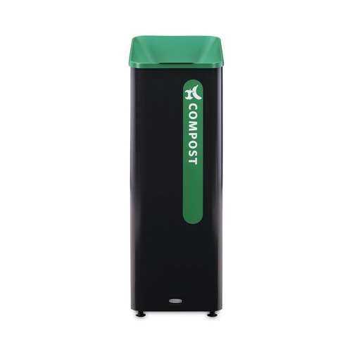 Indoor Waste Receptacles | Rubbermaid Commercial 2078991 Sustain 15 gal Metal/Plastic Decorative Refuse with Recycling Lid - Black/Green image number 0