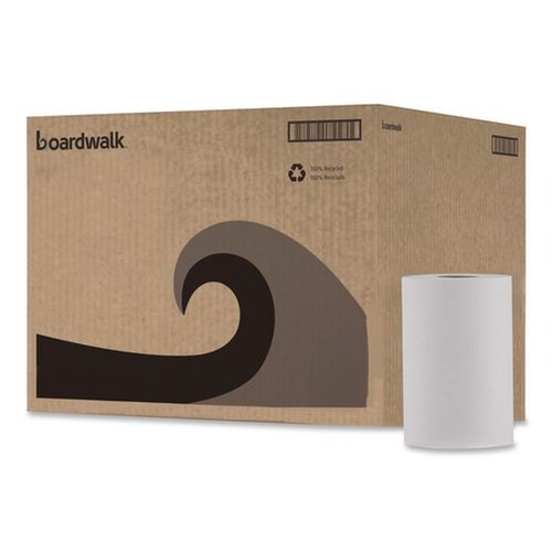 Perforated Roll & Hand Towels | Boardwalk BWK6250 8 in. x 350 ft. 1-Ply Hardwound Nonperforated Paper Towels - White (12/Carton) image number 0
