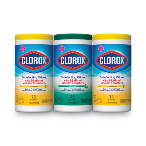 Cleaning Cloths & Wipes | Clorox 30208 7 in. x 8 in. 1-Ply Disinfecting Wipes - Fresh Scent/Citrus Blend, White (75/Canister, 3 Canisters/Pack) image number 0