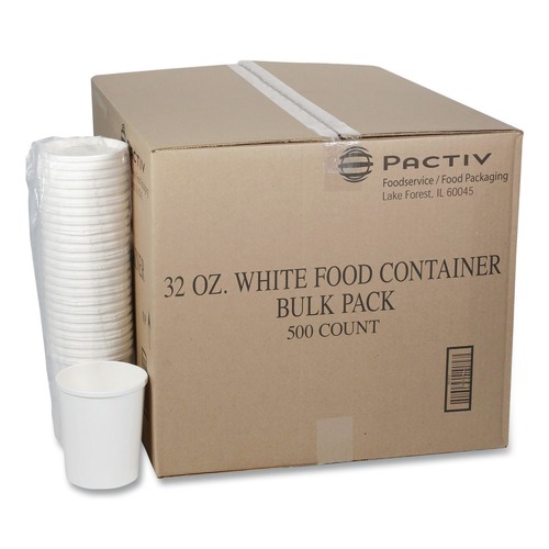 Food Containers & Lids | Pactiv Corp. D32RB 32 oz. 5.13 in. Diameter x 4.5 in. Height Paper Round Food Container - White image number 0