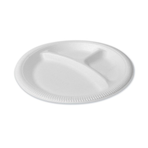 Plates | Plastifar 12201 9 in. Diameter 3-Compartment Plate Foam Dinnerware - White (500/Pack) image number 0