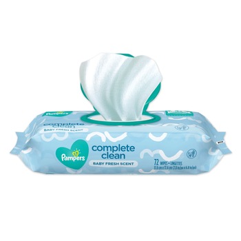 Pampers 75536 1-Ply Baby Fresh 7 in. x 6.8 in. Complete Clean Baby Wipes - White (8/Carton)