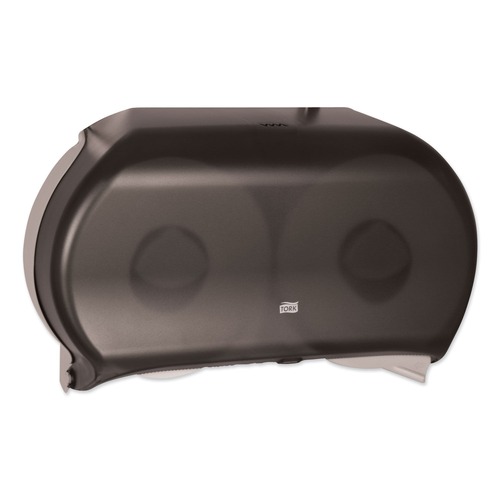 Toilet Tissue Dispensers | Tork 56TR 19.29 in. x 5.51 in. x 11.83 in. Twin Jumbo Roll Bath Tissue Dispenser - Smoke/Gray (1/Carton) image number 0