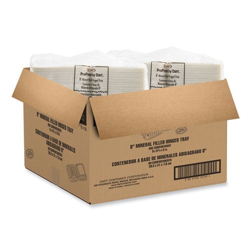 Food Containers & Lids | Dart 85MFPPHT1R Single Compartment 8.25 in. x 8 in. x 3 in. Plastic Hinged Lid Containers - White (150/Carton) image number 0