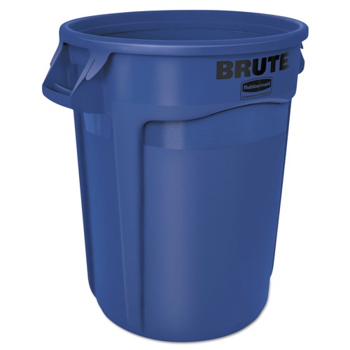 Indoor Waste Receptacles | Rubbermaid Commercial FG263200BLUE 32 Gallon Plastic Vented Round Brute Container - Blue image number 0