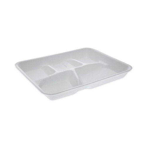 Compartment/Meal Trays | Pactiv Corp. YTH10500SGBX 5 Compartment 8.25 in. x 10.5 in. x 1 in. Foam School Trays - White (500/Carton) image number 0