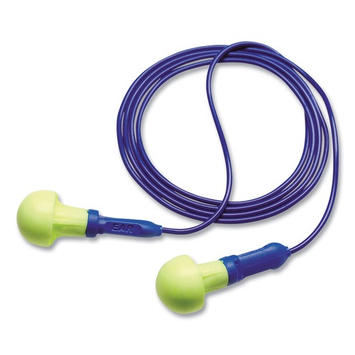 Ear Protection | 3M 318-3000 E-A-R Push-Ins Metal Detectable Single-Use Corded Earplugs - Blue/Yellow (200 Pairs/Box) image number 0