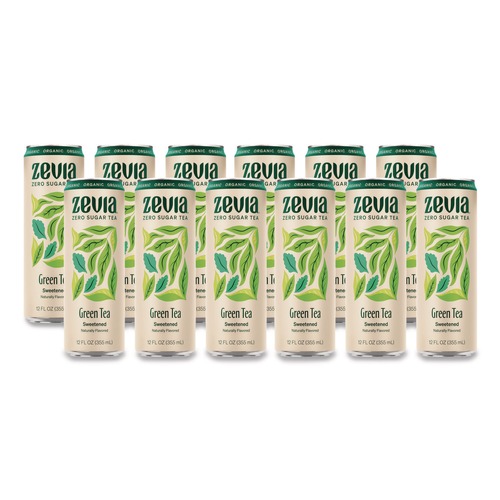 Tea | Zevia 01706-12 12 oz Can Zero Sugar Naturally Sweetened Green Tea (12/Carton) image number 0
