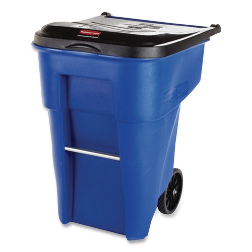 Outdoor Waste Receptacles | Rubbermaid Commercial FG9W2700BLUE Brute 50 Gallon Square Plastic Rollout Container - Blue image number 0