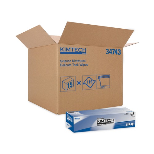 Cleaning Cloths & Wipes | Kimtech 34743 Kimwipes 11.8 in. x 11.8 in. 3-Ply Delicate Task Wipers - Unscented, White (1785/Carton) image number 0