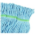Mop Heads | Boardwalk BWK502BLEA 5 in. Headband Super Loop Cotton/Synthetic Fiber Wet Mop Heads - Blue, Medium image number 3