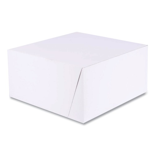 Bakery Boxes & Containers | SCT 1576 10 in. x 10 in. x 5 in. Standard Paper One-Piece Non-Window Bakery Boxes - White/Brown (100/Bundle) image number 0