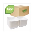 Food Containers & Lids | Eco-Products EP-HC6 6 in. x 6 in. x 3 in. Bagasse Hinged Sugarcane Clamshell Containers - White (500/Carton) image number 5