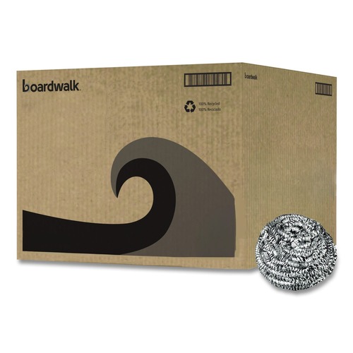 Grill Scrubbers | Boardwalk 83LGI Stainless Steel Scrubber - Medium, Steel Gray (72/Carton) image number 0