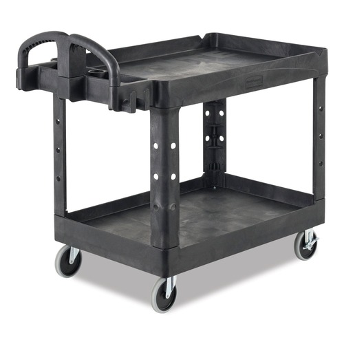 Carts | Rubbermaid Commercial FG450088BLA 17.13 in. x 38.5 in. x 38.88 in. 500 lbs. Capacity 2 Lipped Shelves Heavy-Duty Plastic Utility Cart - Black image number 0