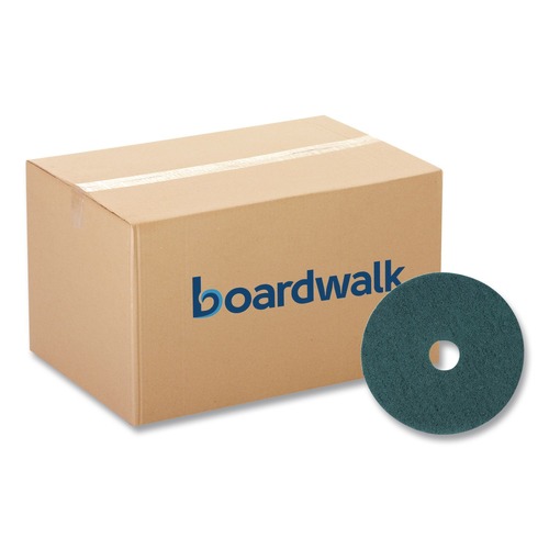 Floor Pads-Stripping | Boardwalk BWK4018GRE 18 in. Diameter Heavy-Duty Scrubbing Floor Pads - Green (5/Carton) image number 0