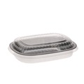 Food Containers & Lids | Pactiv Corp. Y6708PET 8.2 in. x 6.2 in. x 1.3 in. 22 oz. Classic Carry-Out Aluminum Container with PET Dome Lid - Silver/Clear (100/Carton) image number 0