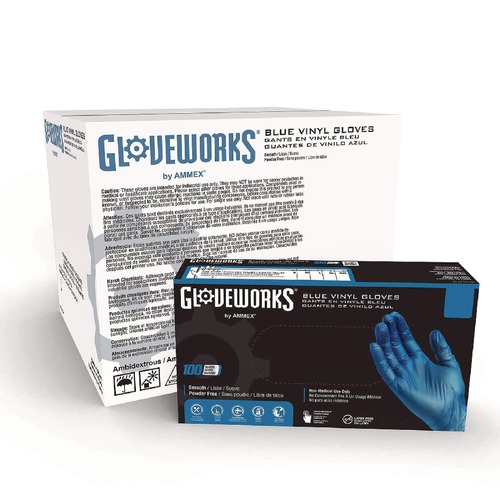 Food Service Disposable & Single Use Gloves | Ammex IVBPF48100 3 mil Industrial Powder-Free Vinyl Gloves - X-Large, Blue (1000/Carton) image number 0