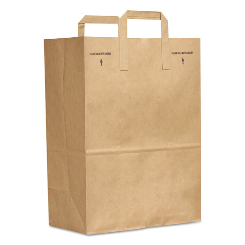 Grocery Bags | Ross & Wallace Paper Products 110513SP 12 in. x 7 in. x 17 in. 30 lbs. Capacity 1/6 BBL Attached Handle Grocery Paper Bags - Kraft (300/Bundle) image number 0
