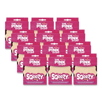 JANITORIAL | The Pink Stuff RST823773CT Sqeezy 4 in. x 5.3 in. Dual Scrubber/Sponge - Pink (12/Carton)