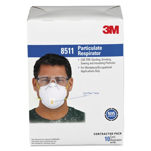 Respirators | 3M 8511P10-DC Particulate Respirator W/cool Flow Exhalation Valve, 10 Masks/box image number 0