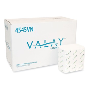 DISPENSER NAPKINS | Morcon Paper 4545VN Valay 6.5 in. x 8.25 in. 1-Ply Interfolded Napkins - White (6,000/Carton)