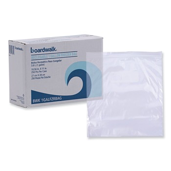RESEALABLE BAGS | Boardwalk BWK1GALFZRBAG 1 Gallon 10.5 in. x 11 in. Reclosable Freezer Storage Bags - Clear (250/Box)