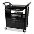 Carts | Rubbermaid Commercial FG345700BLA 33-5/8 in. x 18-5/8 in. x 37 in. 3 Two-Shelf Utility Cart with Locking Doors - Black image number 4