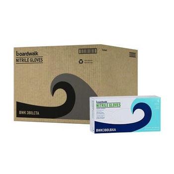 JANITORIAL DISPOSABLE AND SINGLE USE GLOVES | Boardwalk 380LCTA 380 Series 4 mil Thick 9.5 in. Long Powder-Free Disposable General-Purpose Nitrile Gloves - Large, Blue (100/Box, 10 Boxes/Carton)