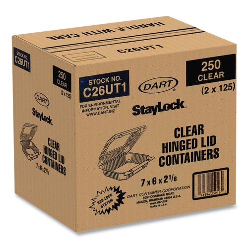 Food Containers & Lids | Dart C26UT1 StayLock 6 in. x 7 in. x 2.1 in. Hinged Lid Containers - Clear (250/Carton) image number 0