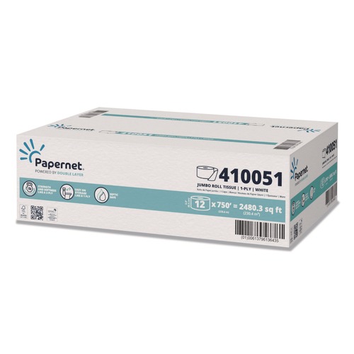 Toilet Tissues | Papernet 410051 3.3 in. x 750 ft. 1-Ply HyTech Seas Septic Safe Mini JRT - White (6/Carton) image number 0