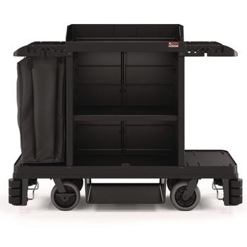 Suncast Commercial HKC2002 24 in. x 62.13 in. x 49.75 in. 1-Shelf Plastic Partially Assembled Premium Housekeeping Cart - Black