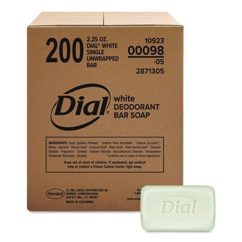 BAR SOAPS | Dial Professional 10923 00098 2.5 oz. Unwrapped Antibacterial Deodorant Bar Soap - lean Fresh Scent (200/Carton)