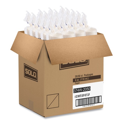 Cups | SOLO 374W-2050 4 oz Single-Sided Poly Paper Hot Cups - White (1000/Carton) image number 0