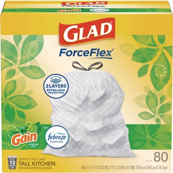 DRAWSTRING AND KITCHEN BAGS | Glad 78900 OdorShield 24 in. x 27.38 in. 13 Gallon Tall Kitchen Drawstring Bags - White/Gain Original Scent (80/Box)