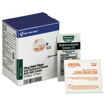 First Aid Only FAE-7115 10-Hydrocortisone Packs 20-Sting Relief Wipes Refill for SmartCompliance Cabinet
