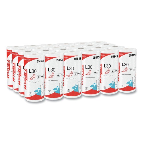 Perforated Roll & Hand Towels | WypAll 05843 70/Roll 11 in. x 10.4 in. L30 General Purpose Wipers - White (24 Rolls/Carton) image number 0