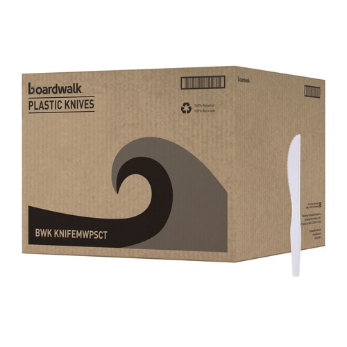 Disposable Knives | Boardwalk BWK KNIFEMWPS Mediumweight Polystyrene Cutlery Knife - White (1000/Carton) image number 0