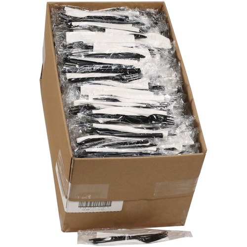Cutlery Kits | Pactiv Corp. GKFKNECH Individually Wrapped Heavyweight Plastic Gardenware Cutlery Fork/Knife/Napkin Kit - Black (500/Carton) image number 0