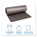 Low-Density Trash Bags | Boardwalk H8048TGKR01 40 in. x 46 in. 45 gal. 0.95 mil Low-Density Waste Can Liners - Gray (100/Carton) image number 3